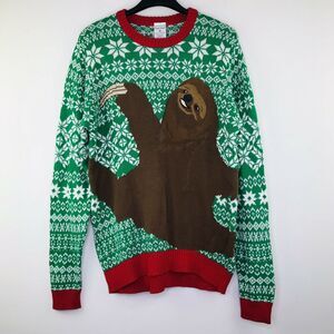 Holiday Classics Men's M Ugly Christmas Sweater Brown Sloth Green White NWT